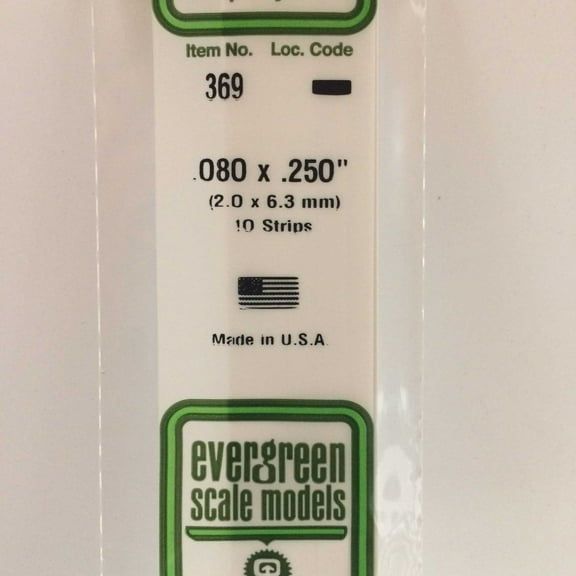 Styrene Dimensional Strips .080in x .250in x 24in (10) Evergreen