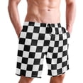 thumbnail image 6 of joogoo Men's Swim Trunks White and Black Checkered Grid Art Pattern Beach Shorts with Pockets XL, 6 of 6