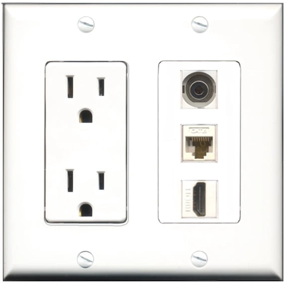 Ultra Spec Cables 15 Amp Power Outlet 1 Port HDMI 1 Port 3.5mm 1 Port Cat6 Wall Plate