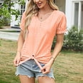 thumbnail image 4 of LEBONYARD Summer Tops for Women,Women's Solid V-neck Short Sleeved Solid Color T-shirt Court Lock Top Short Sleeved V-neck Top Short Sleeved V-neck Top/shirt Orange XL, 4 of 5