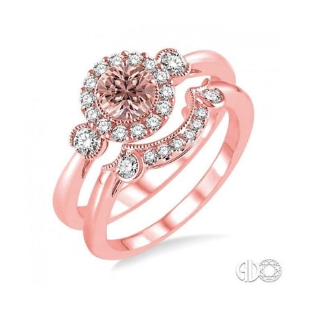 1.25 Carat Morganite and Diamond Wedding Ring Set for Women in 14k Rose Gold affordable morganite and diamond engagement ring
