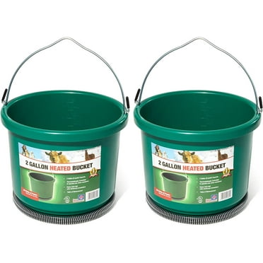 Farm Innovators HB-60 9 Quart 2 Gallon Plastic Heated Bucket w/Metal Handle, Built in Thermostat, & Anti Chew Cord Protector, 60 Watt, Green 2 Pack