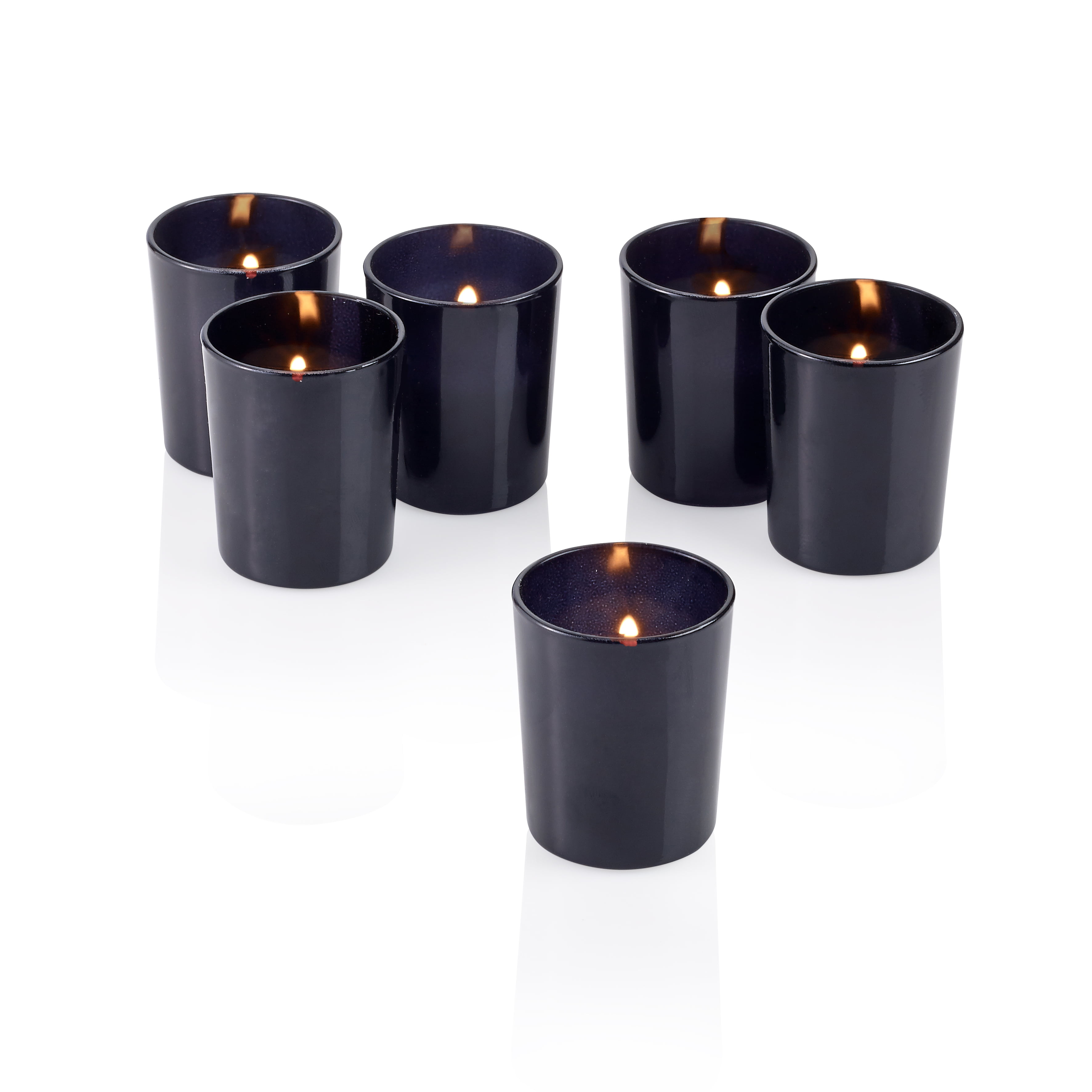 Black Frosted Glass Round Votive Candle Holders With Citronella Yellow Votive Candles Burn 15