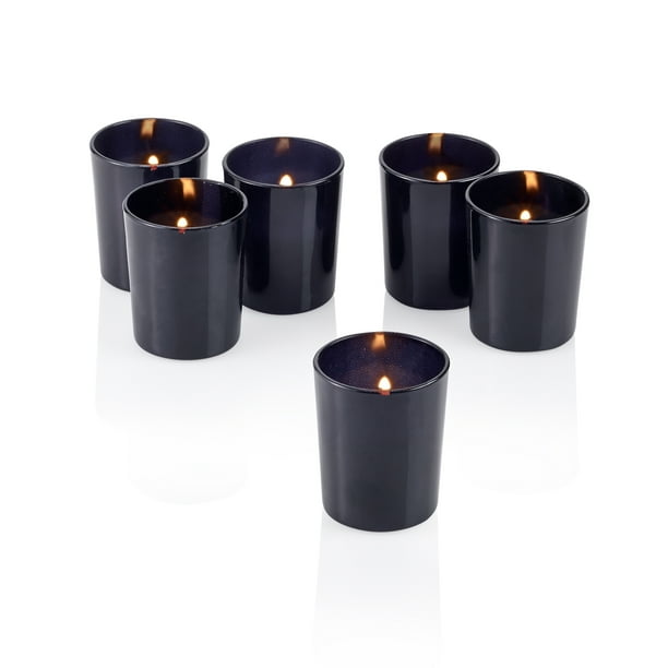 Black Frosted Glass Round Votive Candle Holders With Citronella Yellow