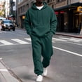 thumbnail image 2 of CCRFTGI Men's Hoodie Tracksuit 2 Pieces Set Athletic Casual Hooded Sweatshirt and Joggers Set Sweatsuit Outfits Dark Green L, 2 of 6