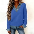thumbnail image 6 of Women's Long Sleeve Shirts With Denim Collar Cuffs Buttons Decor V-Neck Tops Blue L, 6 of 6