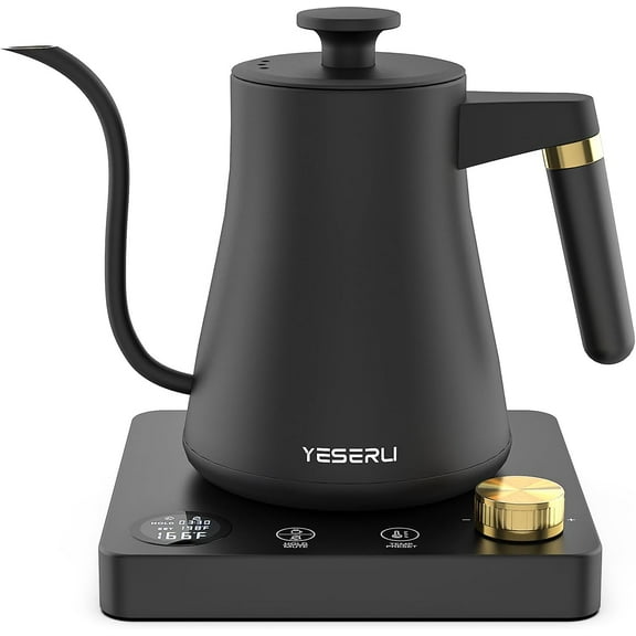 ZHIBO 1L Gooseneck Electric Kettle, ±1°F Temp Control, Digital Display, 4 Presets, Matte Black