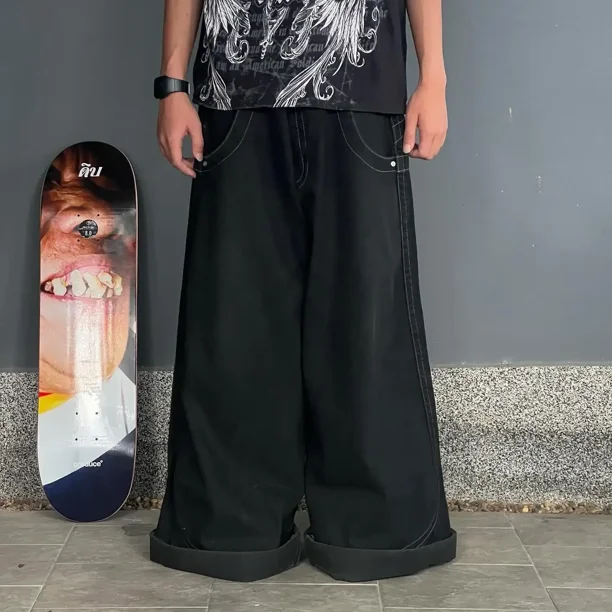 American Jnco Big Pocket Boxing Kangaroo Print Wash Wide Leg Jeans