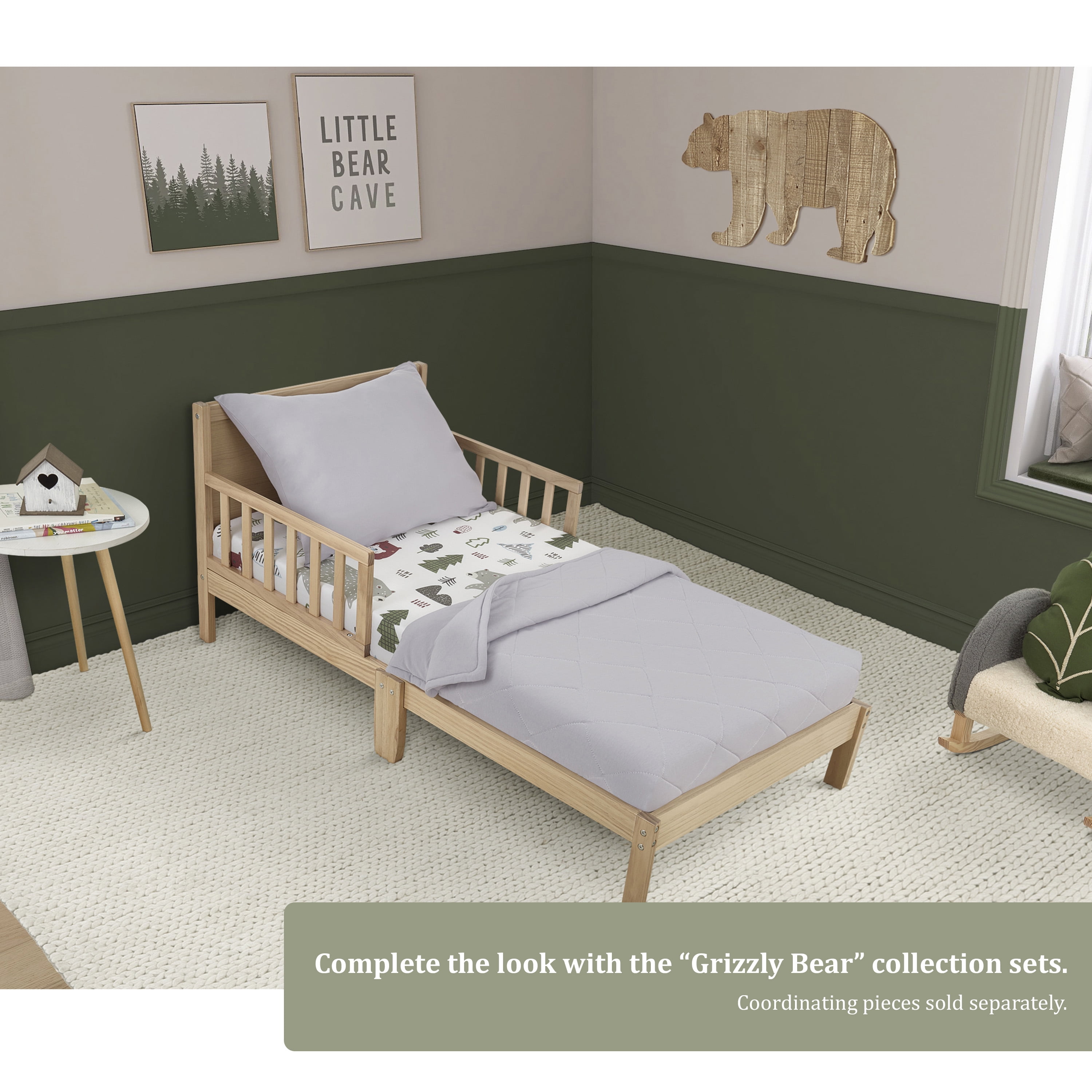 Evolur Grizzly Bear Collection ( 2pc Sheet Set ), Rocky Dark Grey & Bear Print