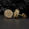 thumbnail image 2 of Yellow Gold Plated 925 Sterling Silver Screw Back Post Round Hip hop CZ Cluster Screw Back Circle Shape Ice Out Stud Earrings, 2 of 6