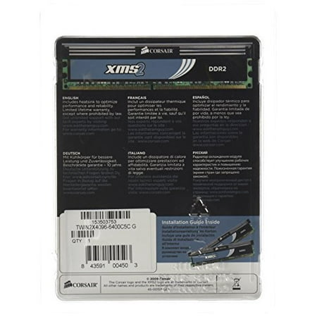 200 Pin Dual Channel Corsair XMS2 DDR2 4GB (2x2GB) PC2-6400 800MHz 240-Pin Dual Channel Desktop Memory (TWIN2X4096-6400C5C)