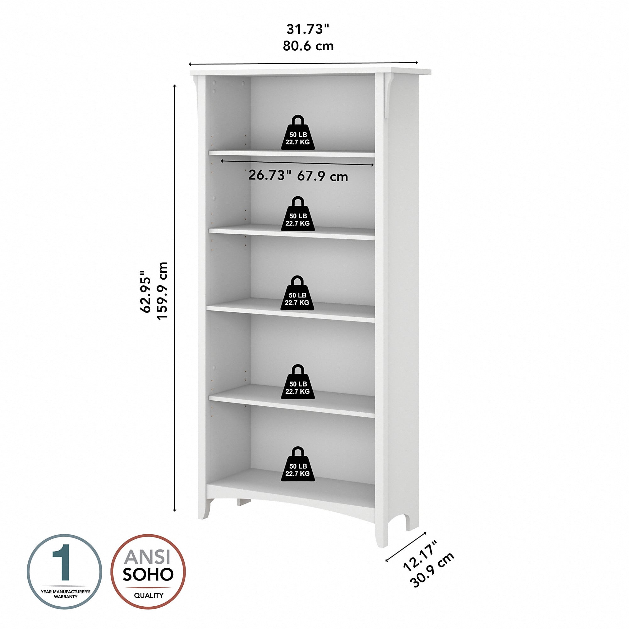 Salinas Tall 5 Shelf Bookcase in Pure White and Shiplap Gray - Engineered Wood