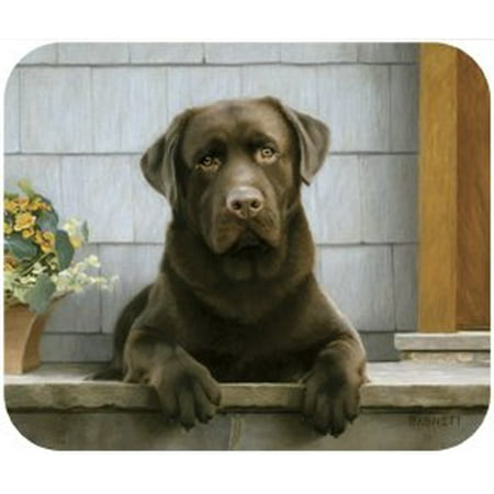 - Chocolate Labrador On Porch Lab Dog Puppy Mouse Pad MousePad, measures 9 inches by 6 inches By Fiddlers