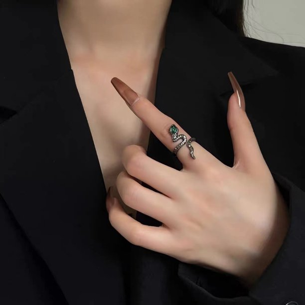 Anillo de serpiente abierto con diamantes de imitación góticos, anillos de animales ajustables, reptiles para hombres y mujeres, regalos de joyería de cumpleaños Punk para niños y niñas Dengxun unisex