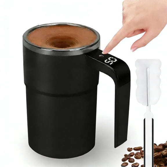 Electric Coffee Mug with Built-in LCD Thermometer, Automatic Magnetic Stirring & Temperature Display, Rechargeable Travel Mug for Home Office