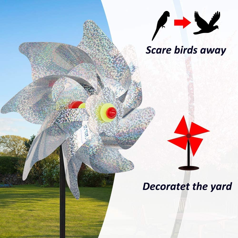 10 Bird Repellent Devices Deterrent to Scare Birds Away from Yard Patio Garden Farm SUNPRO Reflective Pinwheels 10-Pack Extra Sparkly Pin Wheel for Garden Decor 