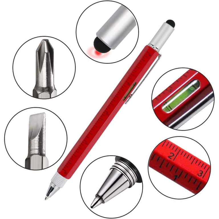 8-Pack 6-in-1 Multitool Tech Pen Set - Screwdriver, Stylus, Level, Ruler & Ballpoint Pen, Colorful Gift For Men, Dad, Workers