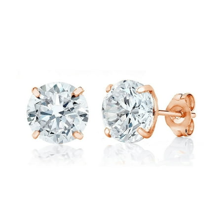 14k Yellow Gold Swarovski Crystal Jewelers 14K Rose Gold 7MM Round-Cut Stud Earrings made with Crystals Swarovski BOXED ()