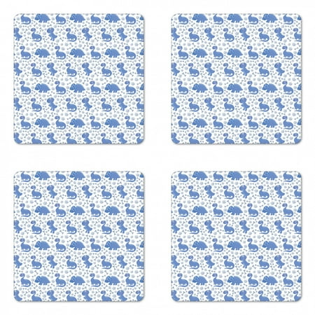 

Dinosaur Coaster Set of 4 Baby Trex Prehistoric Tyrannosaurus Children s Mascot Bones Square Hardboard Gloss Coasters Standard Size Violet Blue White by Ambesonne