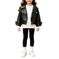thumbnail image 3 of GiLiling Girls PU Leather Moto Jacket Soft Faux Leather Cropped with Notched Collar Coat Biker Jacket for Toddler to Kids (Black, 3-4 Years), 3 of 9