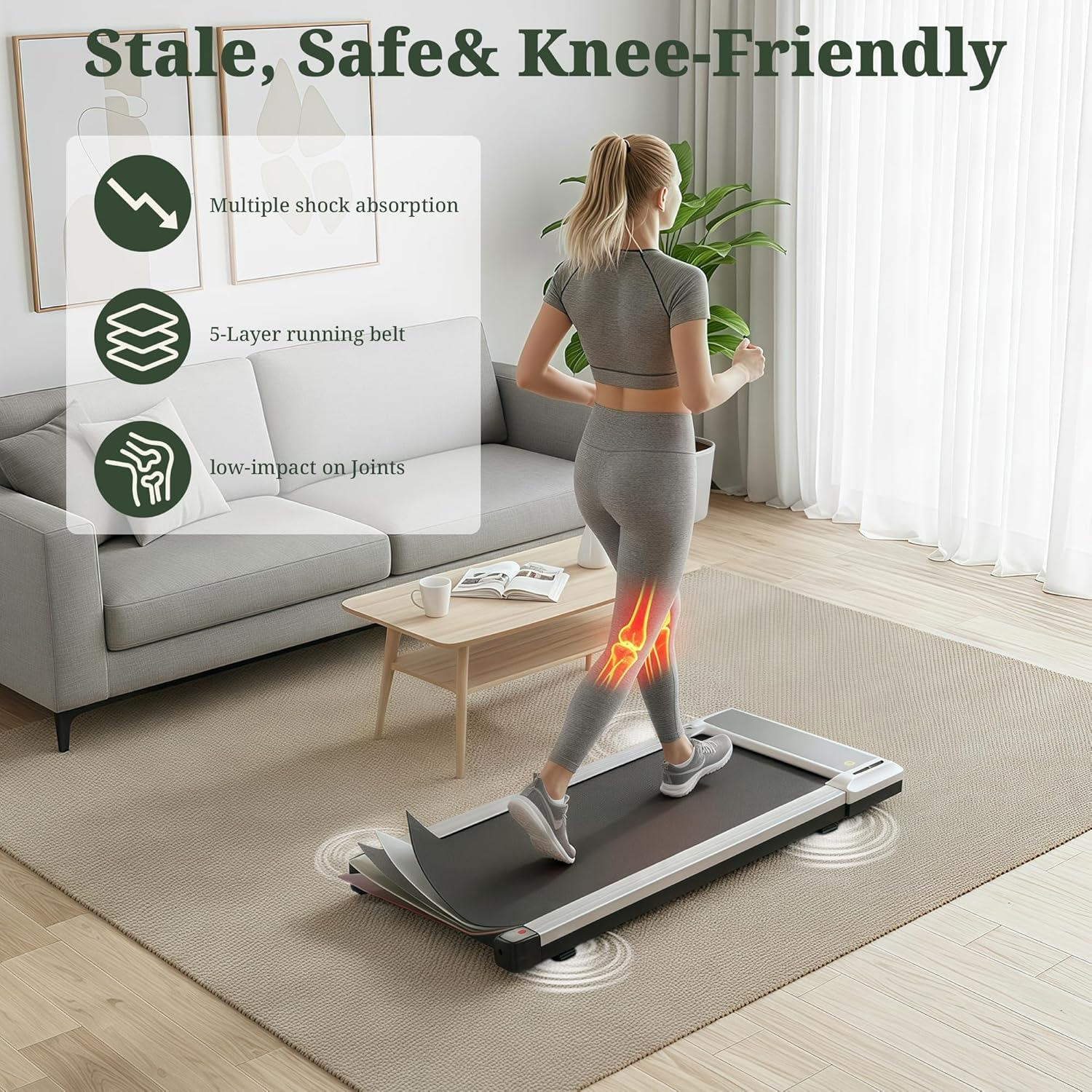 LIFERECORD Walking Pad Under Desk Treadmill - 1.75HP Ultra Quiet Portable Walking Machine with Smart App & Remote Control for Home Office, Silver