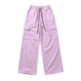 thumbnail image 4 of Hurxie Womens High Waist Cargo Pants Y2K Wide Leg Cotton Baggy Hiking Pants Lightweight Elastic Waist Trousers with Pockets Pink,2XL, 4 of 6