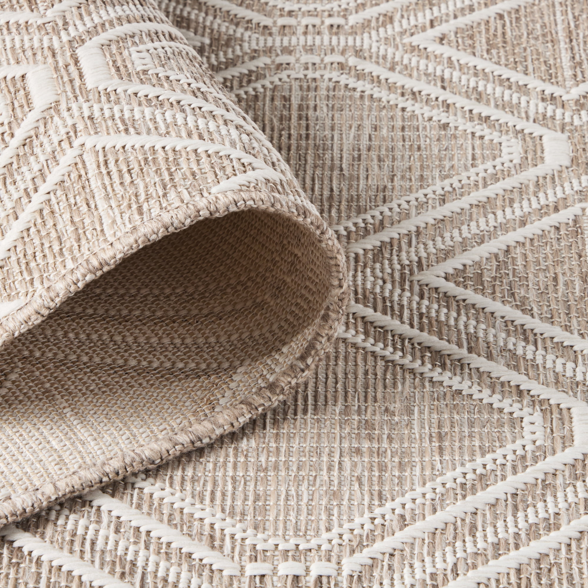 NICOLE MILLER NEW YORK Corin Diamond Indoor Outdoor Area Rug, UV Fade Resistant, Low Pile, Taupe/Cream, 7'10"x10'2"
