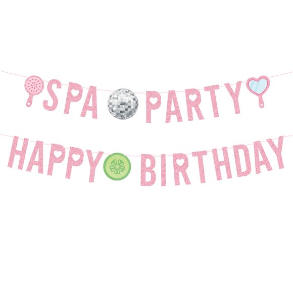Banner de fiesta de spa rosa con glitter para cumpleaños Fukaisu
