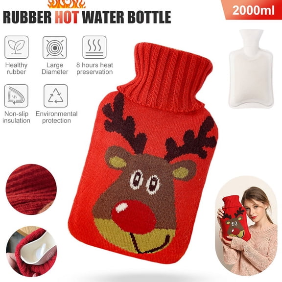 VONTER Rubber Hot Water Bottles with Cover, Natural Rubber, 2 Liter Water Bag with Knitted Cover, Great for Pain Relief, Hot and Cold Therapy
