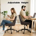 thumbnail image 4 of Faux Leather Home Office Task Chair, Armless Office Chair With Wheels, Swivel Adjustable Seat Height Desk Chair with Rocking Function for Living Room or Study, Black Brown, 4 of 12
