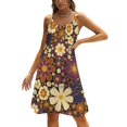 thumbnail image 1 of Fall Autumn Floral In Purple Mustard Yellow & Gold Back Lacing Backless Dress Square Neck Dress Fashion Design Large Size Loose, 1 of 5
