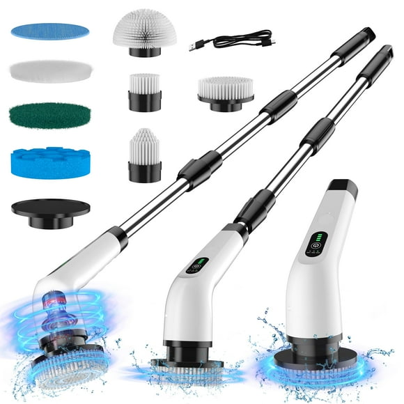 Electric Spin Scrubber for Cleaning, Bathroom Cleaning Brushes with 8 Replaceable Heads, 3 Adjustable Speeds Power Scrubber 3000mAh Recharg