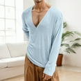 thumbnail image 2 of Men's T Shirts Thin Deep V Neck Long Sleeve Loose Fit Breathable Lightweight Casual Basic Tees Comfortable Stretchy Soft Lounge Shirts for Men Blue S, 2 of 4
