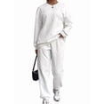 thumbnail image 2 of Women Sets 2 Piece Outfits Crewneck Sweatshirts Pullover Tops and Jogger Pants Tracksuits Lounge Set White XL, 2 of 5