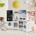 thumbnail image 2 of Gymax Corner Kids Play Kitchen Wooden Pretend Toy Kitchen w/ Realistic Lights White, 2 of 10