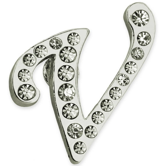 PinMart's Silver Plated Rhinestone Alphabet Letter V Lapel Pin