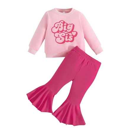 

XJDJHC Baby Girl Clothes Autumn Sweet Letter Top Lace Flare Trouser Suit Long Sleeve And Long Pants Fashion Streetwear 18-24 Months