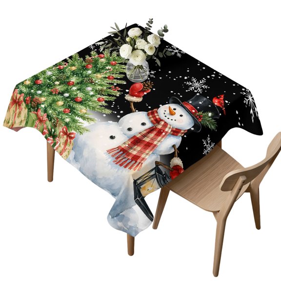 Square Tablecloth, Xmas Tree Winter Snowflake Waterproof Table Cloth 60x60 in Christmas Snowman Red Bird Washable Spillproof Table Cover for Kitchen Dining Party Decor Outdoor Camping