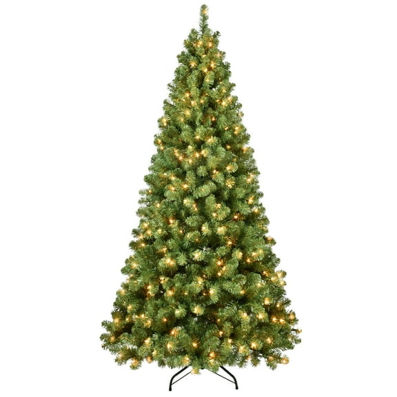 LAMPHOME 7ft Pre-lit PVC Artificial Christmas Tree (Memory Wire) with 1072 Lush Branch Tips, 400 UL-Certified Lights, 3-Part Hinged Quick-Assembly Design, Metal Stand Xmas Tree for Holiday Décor