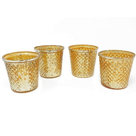 Mercury Glass Table Decorations Gold Antique Mercury Finish Glass Candle Holders Set of 4 Tealight Votive Evening Wedding Parties Home Decor Table Decoration Gift Gift by MystiqueDecors ()