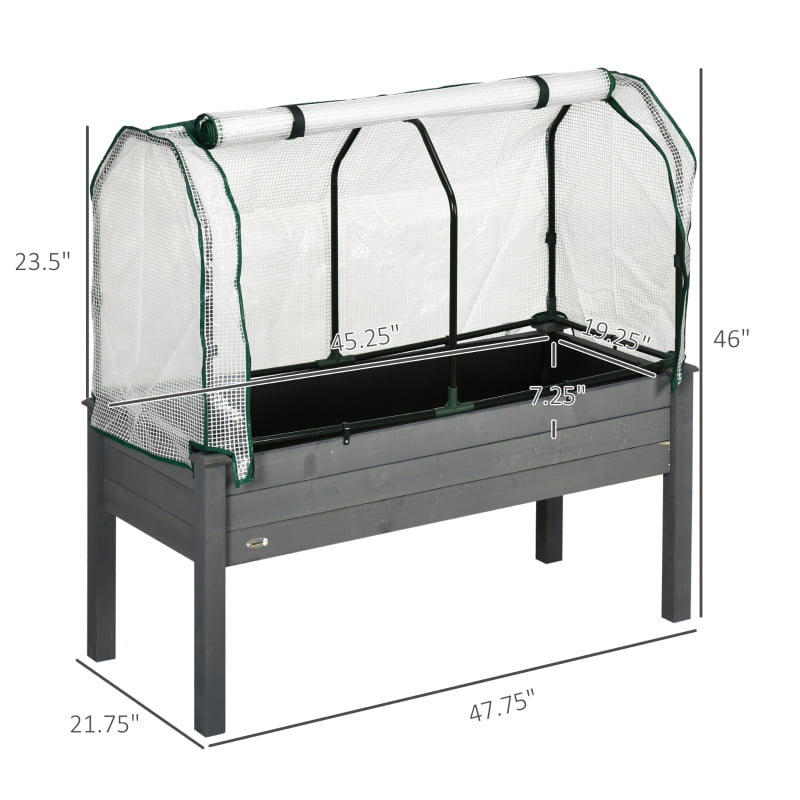 Alvantor Dark Grey 48' L x22' W x46' H Wooden Raised Planter Box with Greenhouse PE Cover
