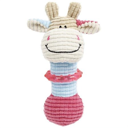 UPC: 0810051333381 | Pet Life Giraffe-Cow Plush Squeaking & Rubber Teething Newborn Puppy Dog Toy  Brown & Blue & Pink – One Size