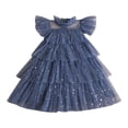 thumbnail image 2 of XXWXYD Toddler Girls Star Moon Paillette Princess Dress, Fly Sleeve Ru𝖿fles Par𝗍y Gown for Dance Recital, Sparkly Fai𝗋y Tale Pageant Dress Special Formal Wear, 2 of 6