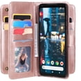 thumbnail image 3 of Compatible with Google Pixel 2XL Wallet Phone Case and Tempered Glass Screen Protector Flip Cover Credit Card Holder Cell Accessories Folio Purse for Pixle 2 XL Pixel2XL Pixel2 LX Women Men Rose Gold, 3 of 7