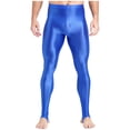 thumbnail image 1 of YUUMIN Men's Shiny Compression Pants Oil Glossy Stretchy Workout Sports Base Layer Trousers Blue A L, 1 of 6