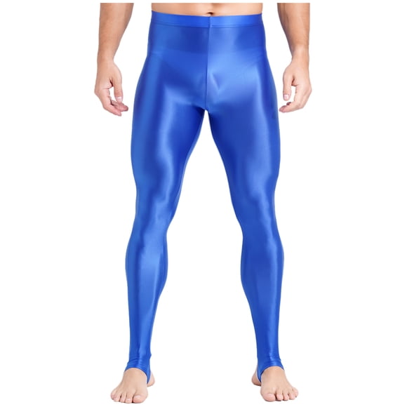 iiniim Men's Plus Size Glossy High Waist Stirrup Leggings Tights Gym Workout Yoga Pants Blue XL