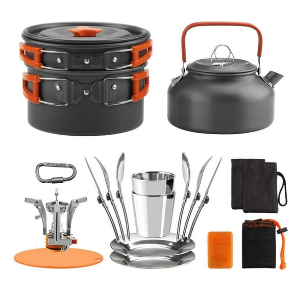 Outdoor Camping Cookware Mess Kit Pot Pan Kettle Cooking Set