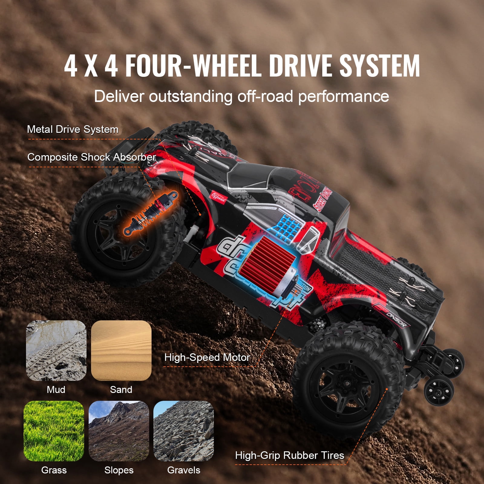 KFFKFF Wireless Operated Vehicle, Kid's RC Car in 1:18 Scale, 4WD Monster Truck for All Terrains, Equipped with 45° Wheelie & Dual Batteries, Achieves 36 km/h Speed, Perfect Present
