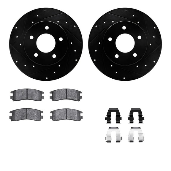 Dynamic Friction Company Rear Brake Rotors-Drilled and Slotted-Black with 5000 Advanced Brake Pads includes Hardware 8512-52000