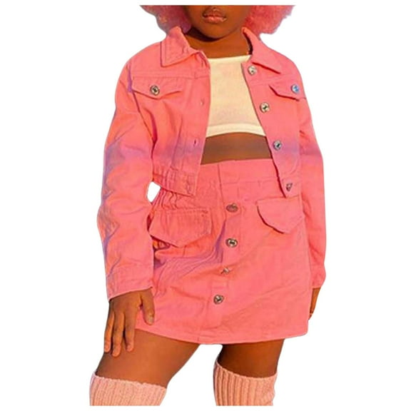 Fsqjgq Tween Girl Clothing Girls Clothes Girl's 2 Piece Outfits Button Front Long Sleeve Denim Jacket and A Line Skirt Set Clothing Sets Kids Clothes 2 Piece Outfits Baby Girl Outfit Set Size 4